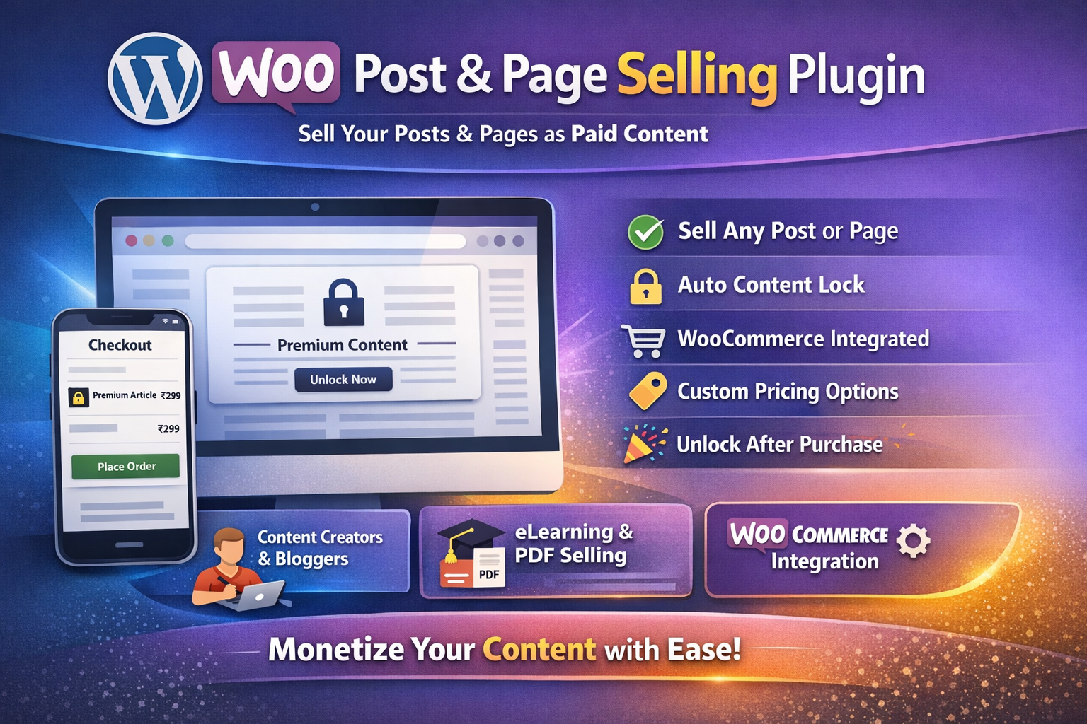 WordPress WooCommerce Post & Page Selling Plugin