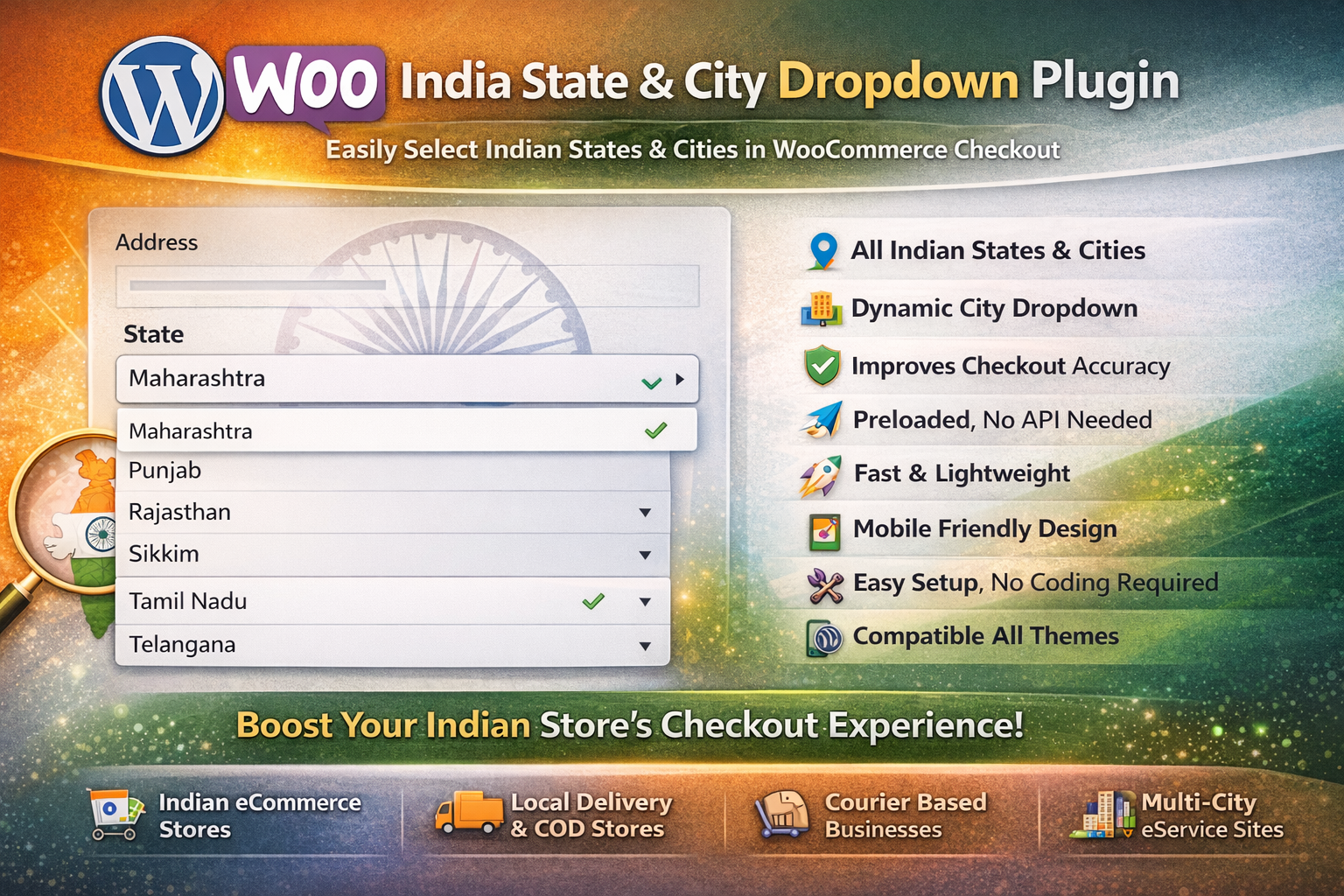 WordPress WooCommerce India State & City Dropdown Plugin